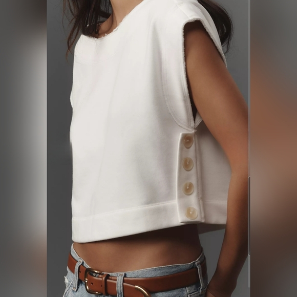 Anthropologie Tops - Anthropologie Drop Shoulder Crop Top Ivory Size Small